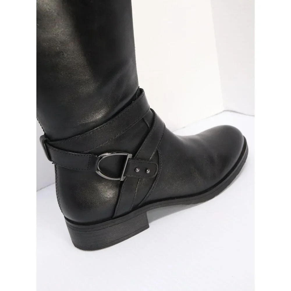 Bandolino Tessi Black Leather‎ Wide Calf Riding Boots Womens Size 8.5 New
